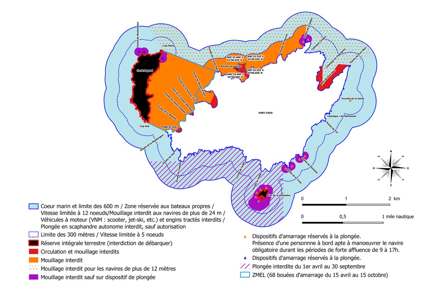 Carte de réglementation des activités nautiques Port-Cros