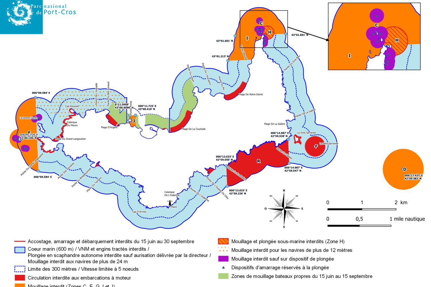 Carte de réglementation activites_nautiques - PORQUEROLLES