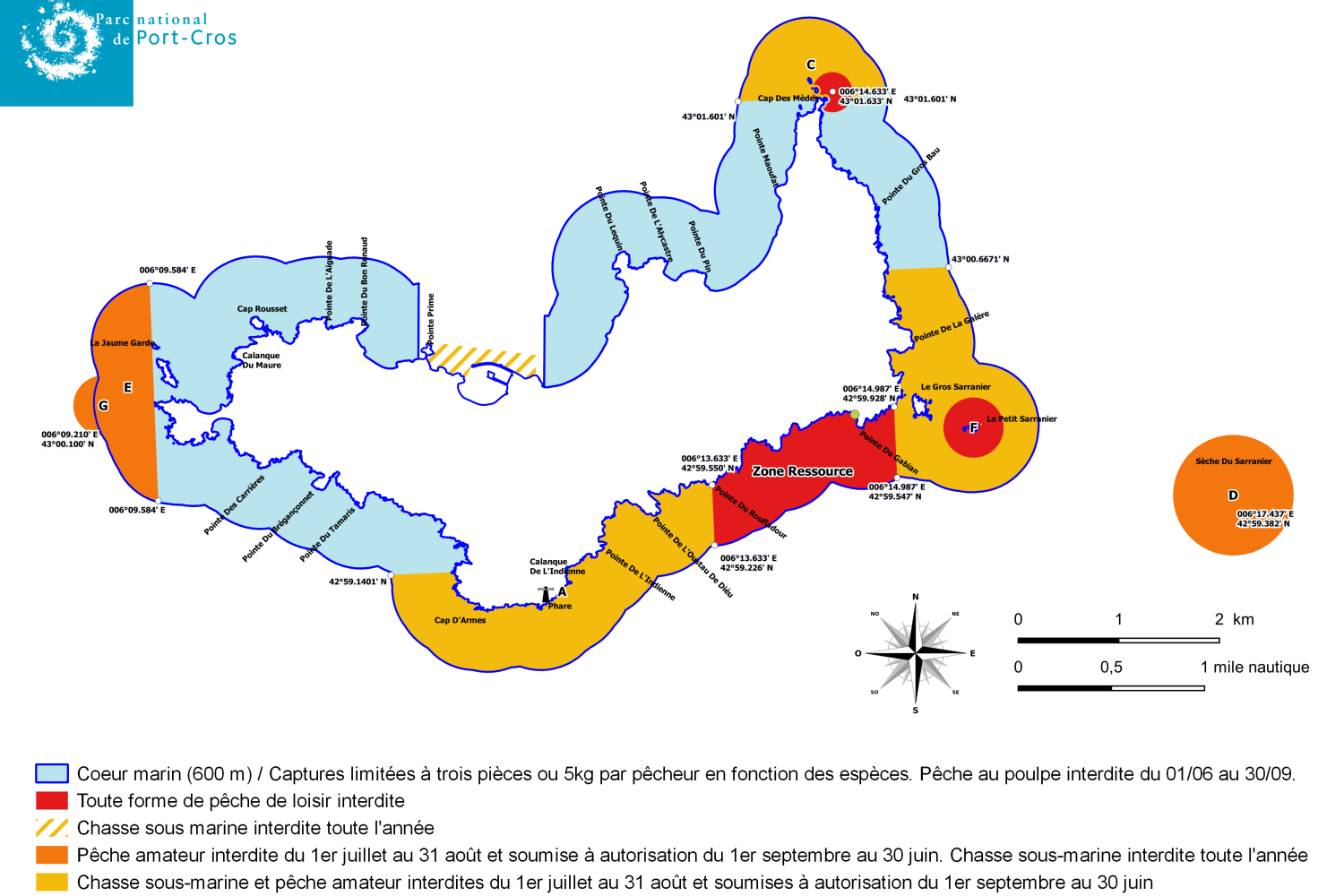 Réglementation de la pêche de loisir à Porquerolles