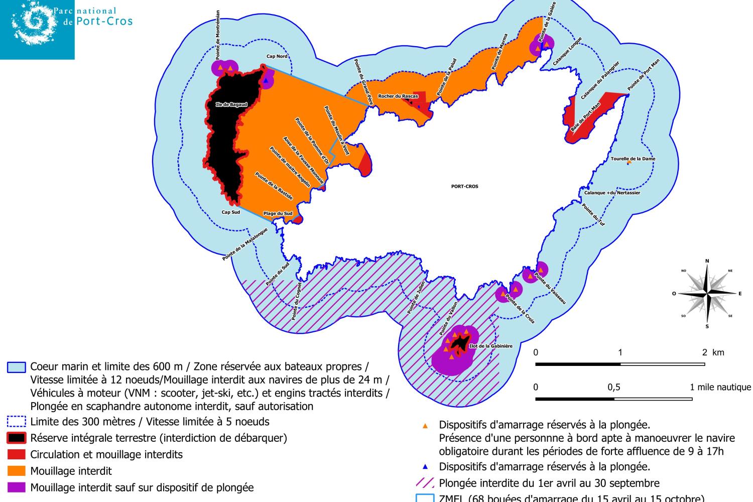 Carte de réglementation des activités nautiques PORT-CROS