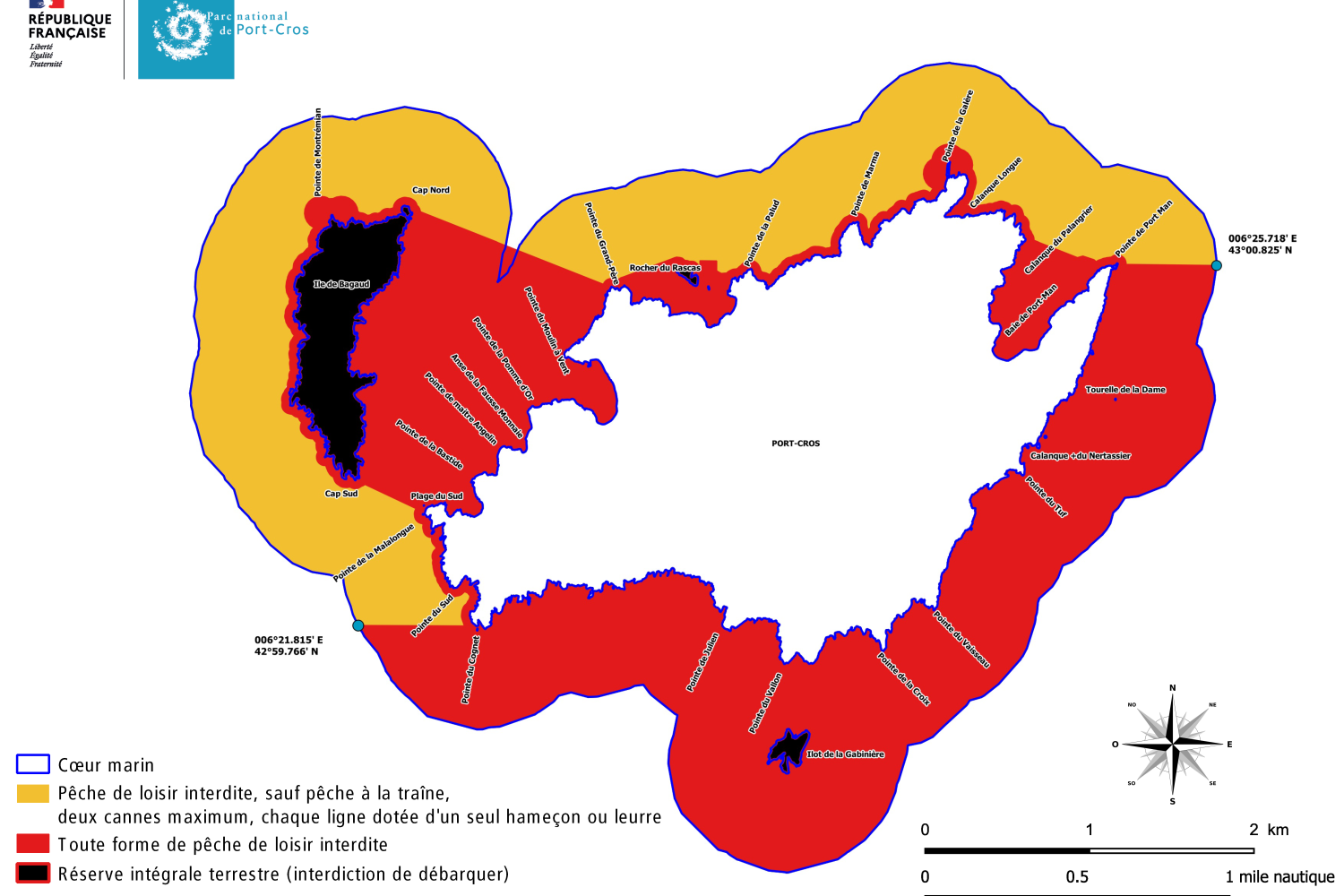 Carte de règlementation de la pêche de loisir PORT-CROS 2026