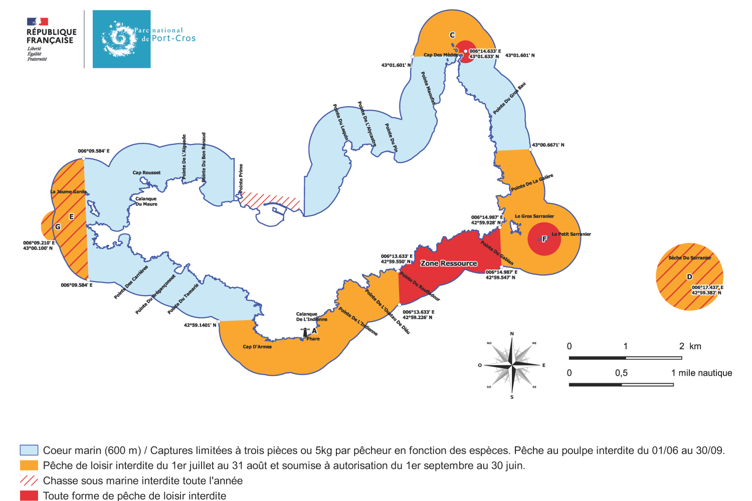 Carte de règlementation de la pêche de loisir PORQUEROLLES 2026